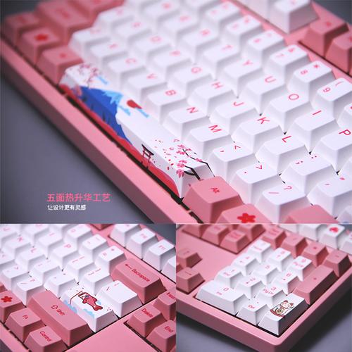 打字粉色樱桃原厂德国樱花键盘富士山